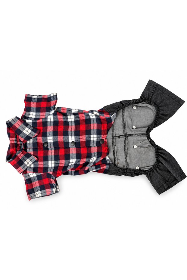 Pawlook X - Jean Gardener Overalls with Plaid Shirt