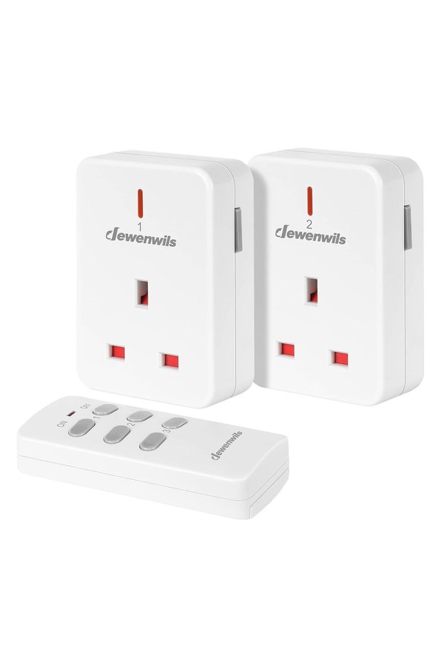 مقابس كهربائية يتم التحكم بها عن بعد، مفتاح إضاءة لاسلكي عالي التحمل 13 أمبير/3120 واط، مدى طويل 30 متر/100 قدم، قابل للبرمجة، عبوة من قابسين وريموت واحد