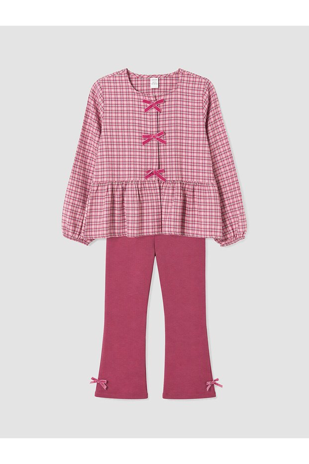 Özmarka New Season Pink Plaid Girls Gabardine Suit