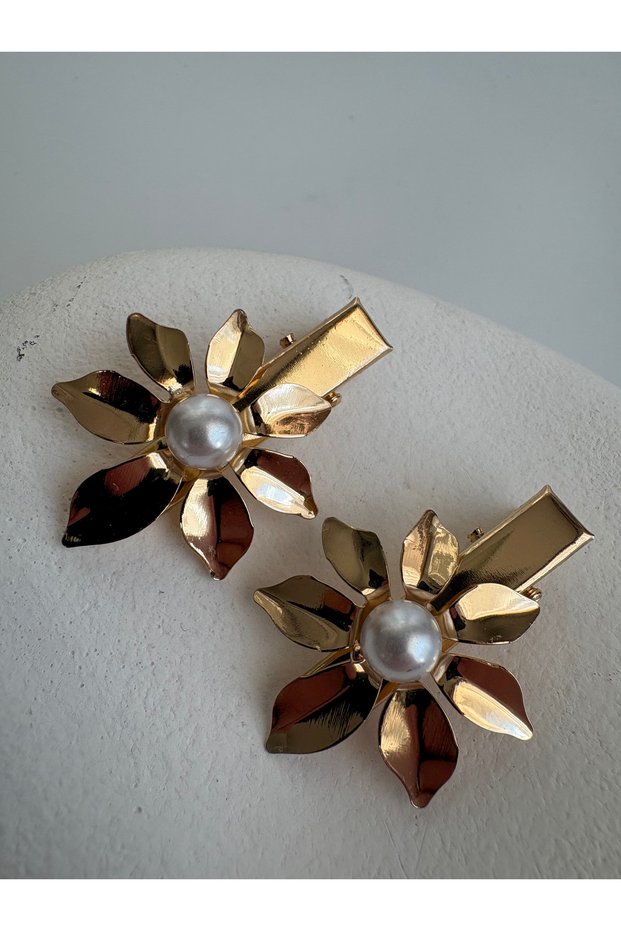 Gold Color Pearl-Encrusted 2-Piece Tiny Latch Buckle (3 cm)