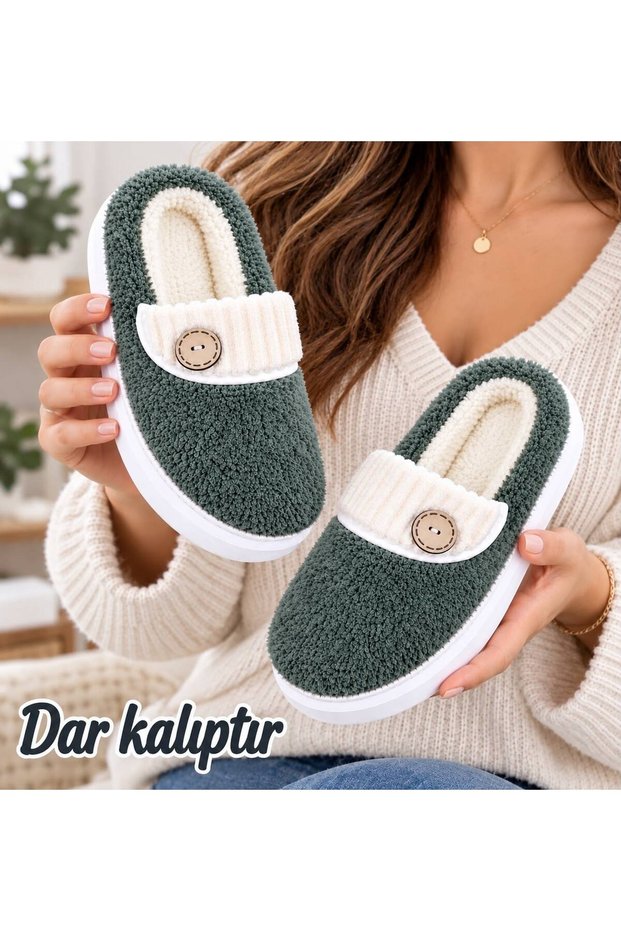 Women's Comfortable Lightweight Button Detailed High Eva Sole Plush House Slippers New Season