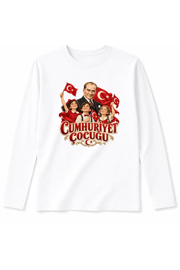 Long-Sleeved T-Shirt with "Republic Child" Written on It and Atatürk's Image for Republic Day on 29 October.