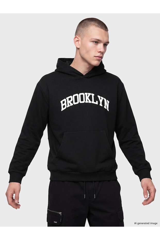Black Brooklyn Printed Men's Hoodie