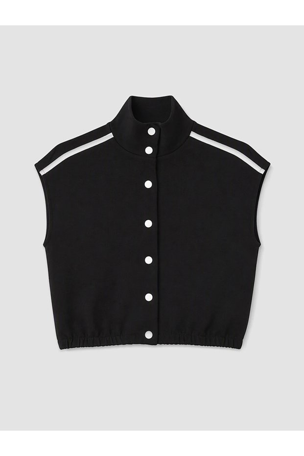 Black Stand Collar Young Girls Soft Touch Vest
