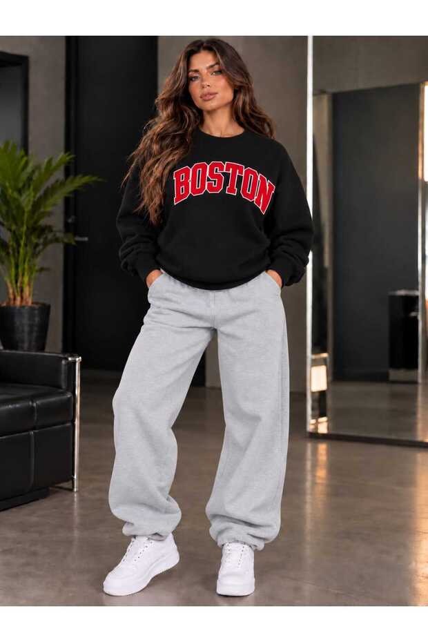 Zero Collar Sweat Suit 2-Piece Combination Winter Shardooned Boston Printed Women's / Men's Unisex Model