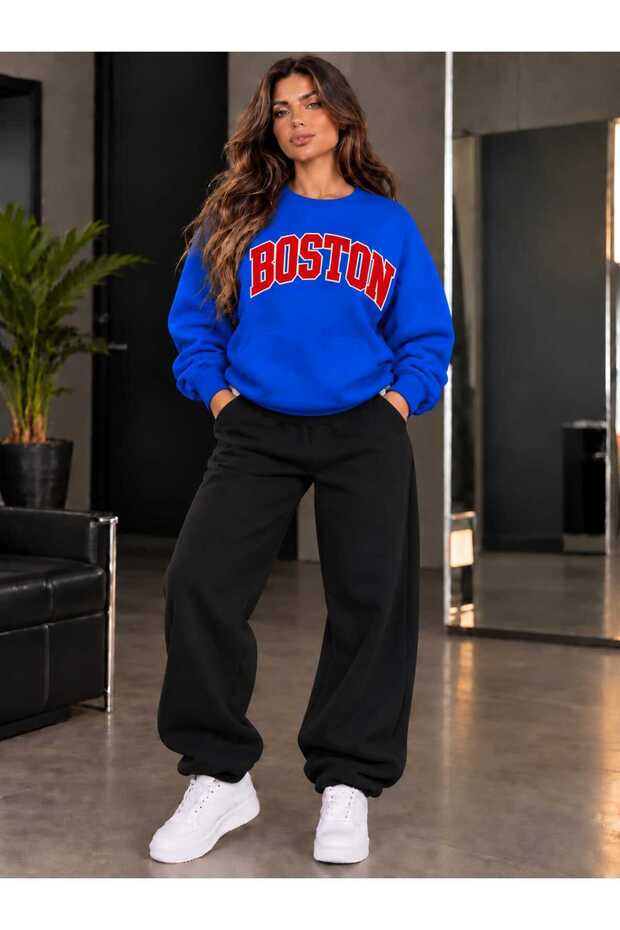 Zero Collar Sweat Suit 2-Piece Combination Winter Shardooned Boston Printed Women's / Men's Unisex Model