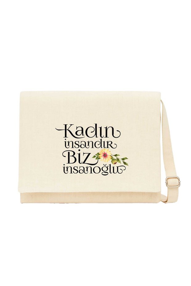 Women Are Human We Are Humanoid Cream Canvas Messenger Bag