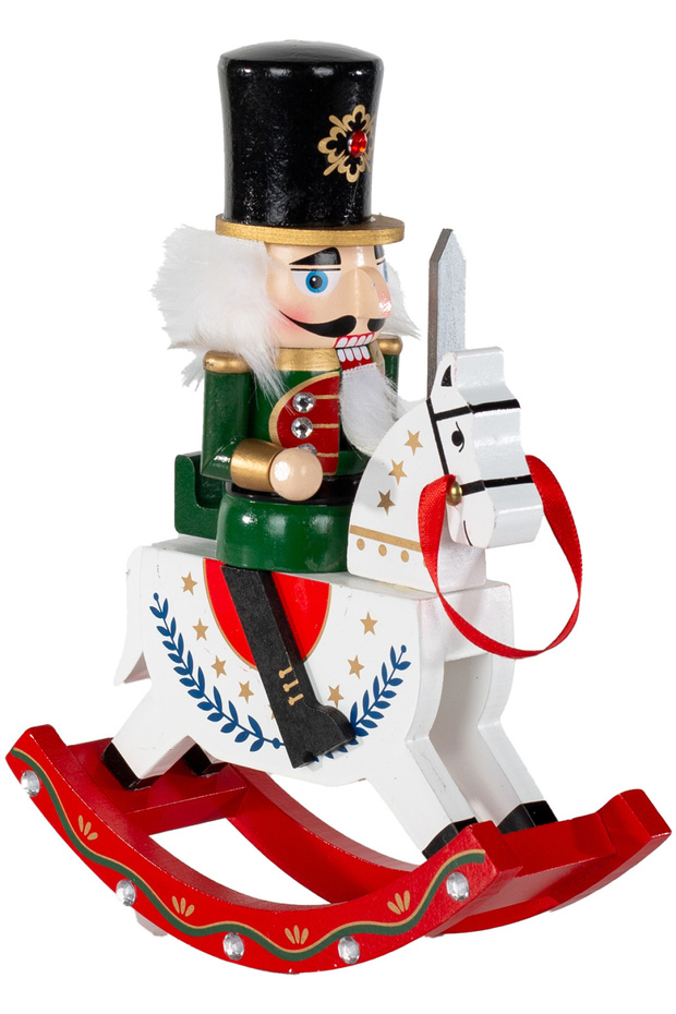 Christmas Ornament Lead Soldier Rocking Horse Green-White 25 Cm.