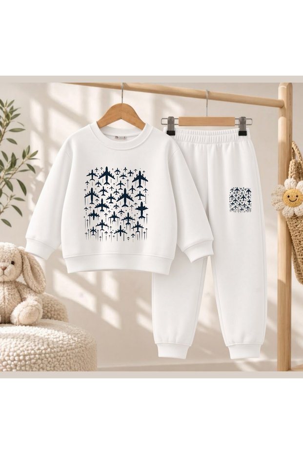 Team Sweatshirt Airplane Multi-Print Girls Boys Crew Neck