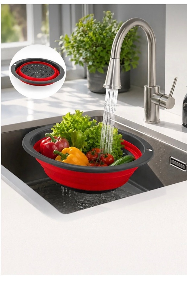 Foldable Oval Silicone Strainer, Accordion Design, Vegetable and Fruit Washing Strainer