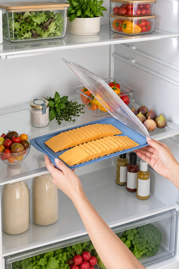 Food Storage Container & Shallow Deli Storage Container with Transparent Lid, Refrigerator Breakfast Cheese Salami Container, 35 X 250 X 170 mm (Bpa Free)