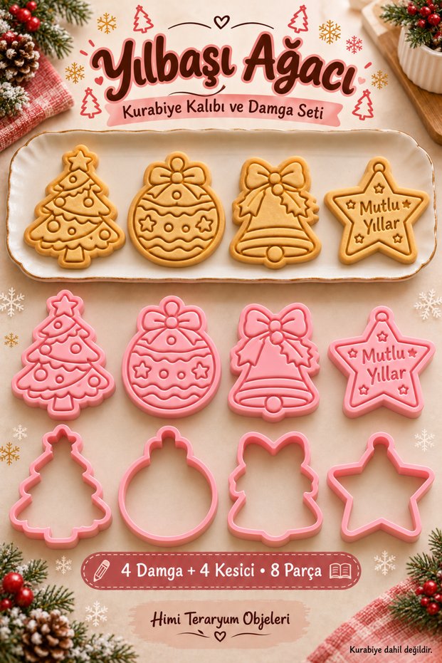 Christmas Tree Cookie Mold and Stamp Set – New Year and Christmas, 8 Pieces