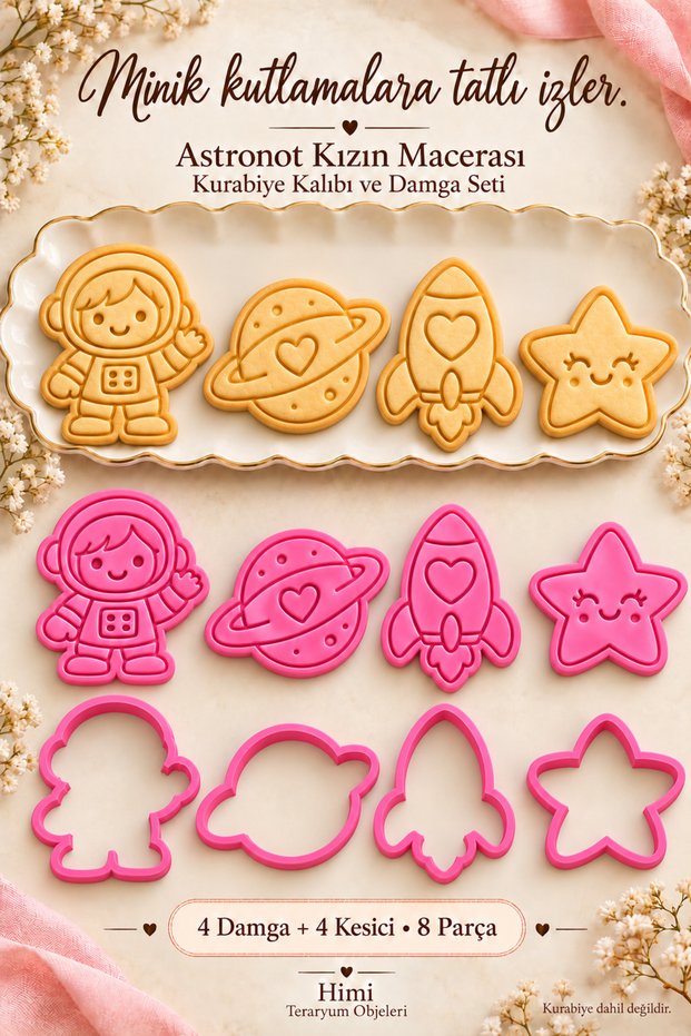 Astronaut Girl's Adventure Cookie Mold and Stamp Set Space Themed 8 Pieces