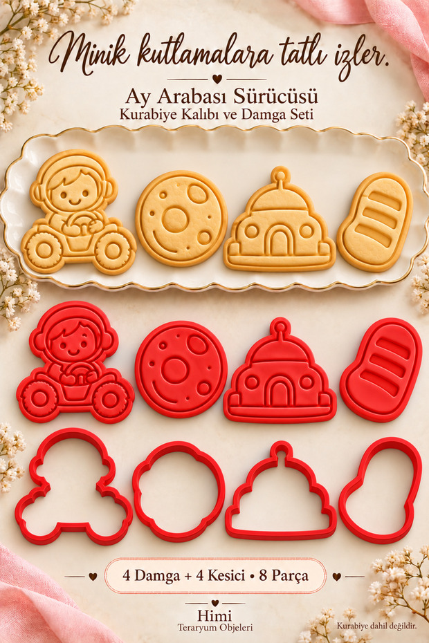 Moon Car Driver Astronaut Cookie Mold and Stamp Set Space Themed 8 Pieces