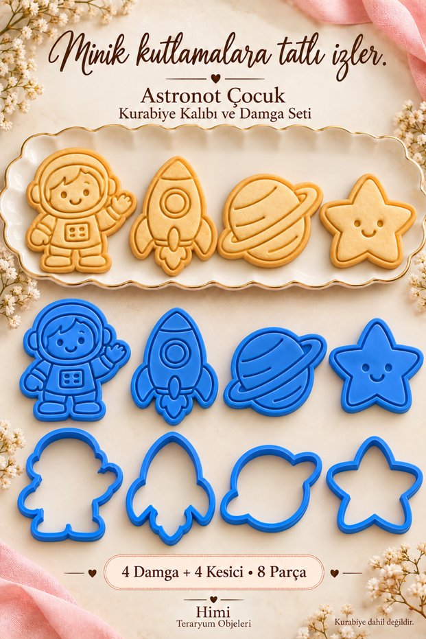 Astronaut Kids Cookie Mold and Stamp Set Space Themed Birthday 8 Pieces