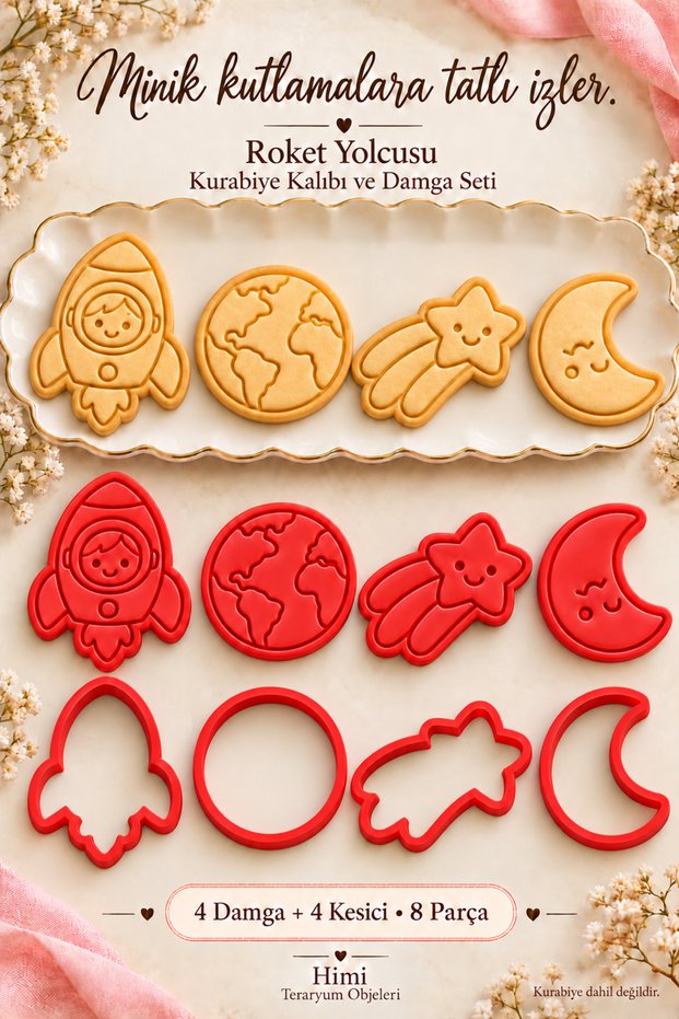 Rocket Passenger Astronaut Cookie Mold and Stamp Set Space Themed 8 Pieces