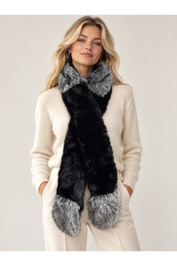 Soft Furry Plush Long Scarf Gray - Faux Fur Winter Shawl Furry Collar