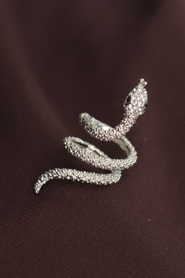 Adjustable Silver Color Zircon Stone Snake Ring