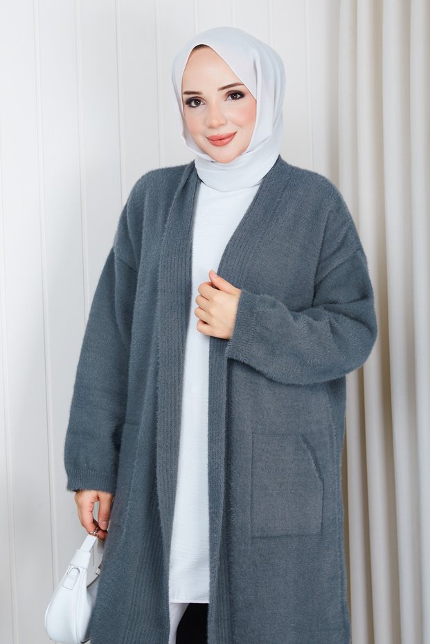 Women's Soft Textured Shawl Collar Pocketed Knitwear Cardigan