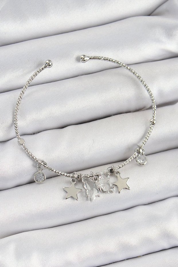 Brass Zircon Stone Butterfly and Star Model Silver Color Charm Bracelet