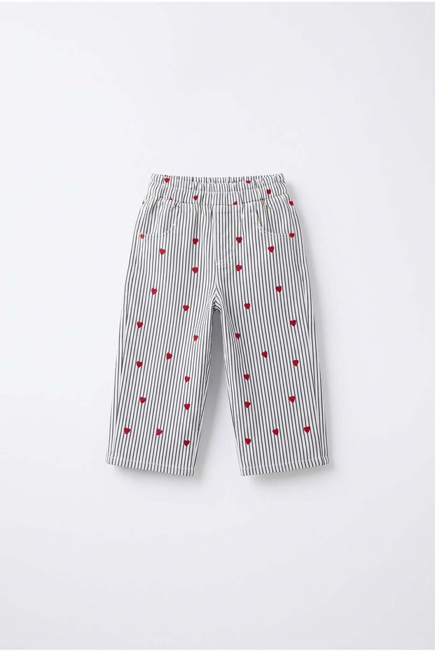 Girl's Cotton Heart Embroidered Striped Trousers