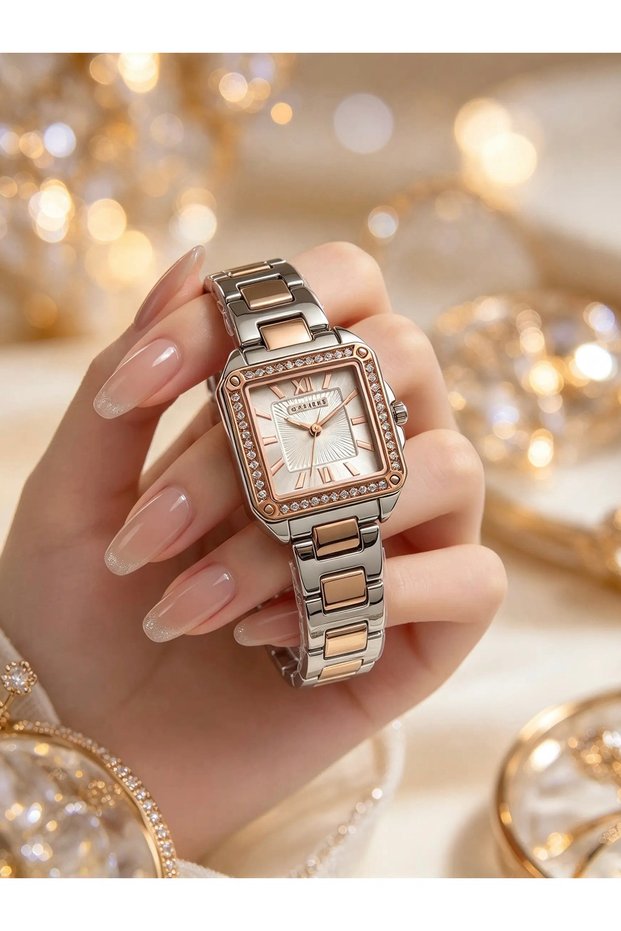 Ferrucci̇-(Rose&Gümüş) Square Case Women's Wristwatch-