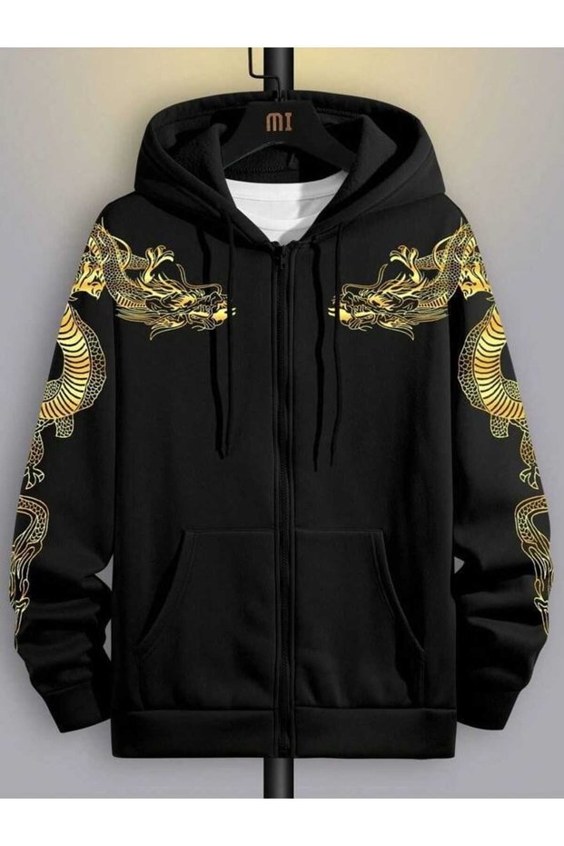 Unisex Black Streetwear Oversize Hooded Casual Cotton Sweatshirt with Pockets