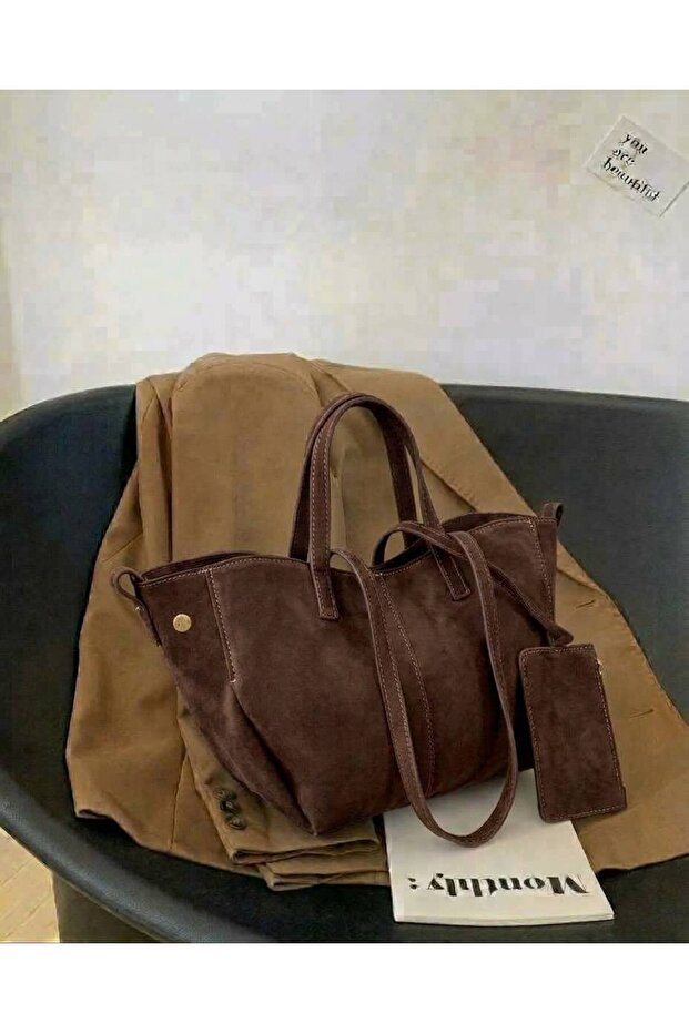 Suede Very Stylish Shoulder Bag with Wallet Accessories