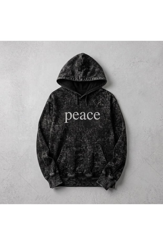 Unisex Anthracite Washed Fabric Casual Fit Hooded Sweatshirt with Kangaroo Pocket