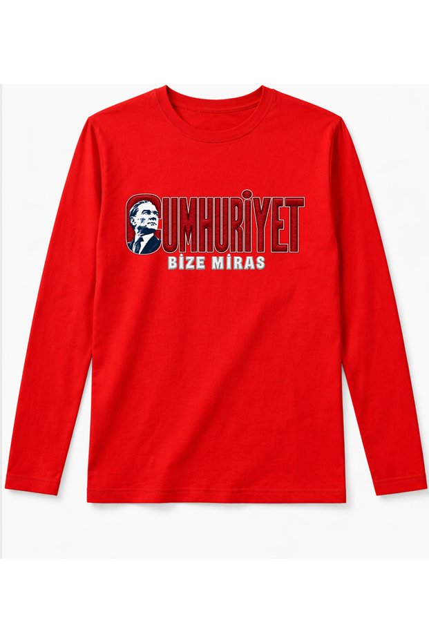 Long-Sleeved T-Shirt with Embroidery-Like "Republic Us Heritage" Written on It, Print October 29 (Visual Print, Not Embroidery)