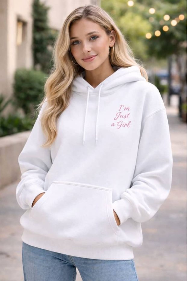 Unisex White Relaxed Fit Hooded Kangaroo Pocket Thick Sweatshirt