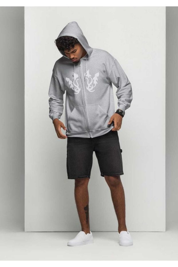 Unisex Gray Relaxed Fit Hooded Kangaroo Pocket Thick Sweatshirt