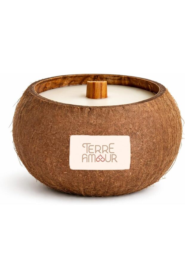Coconut Shell Soy Wax Candle – Handmade Natural Aromatherapy Candle in Coconut Bowl – Eco-Friendly Home Décor Gift (9 x 10 x 6 cm)