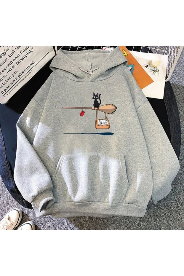 Unisex Gray Streetwear Oversize Hooded Casual Cotton Sweatshirt with Pockets