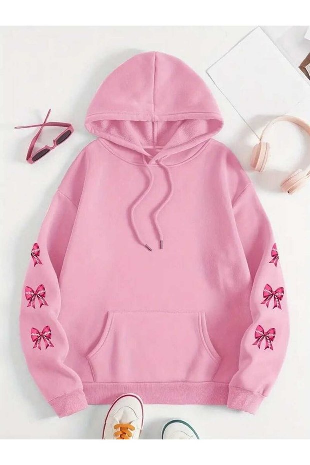Unisex Pink Loose Fit Hooded Sweatshirt with Inner Pockets, Warm Hoodie