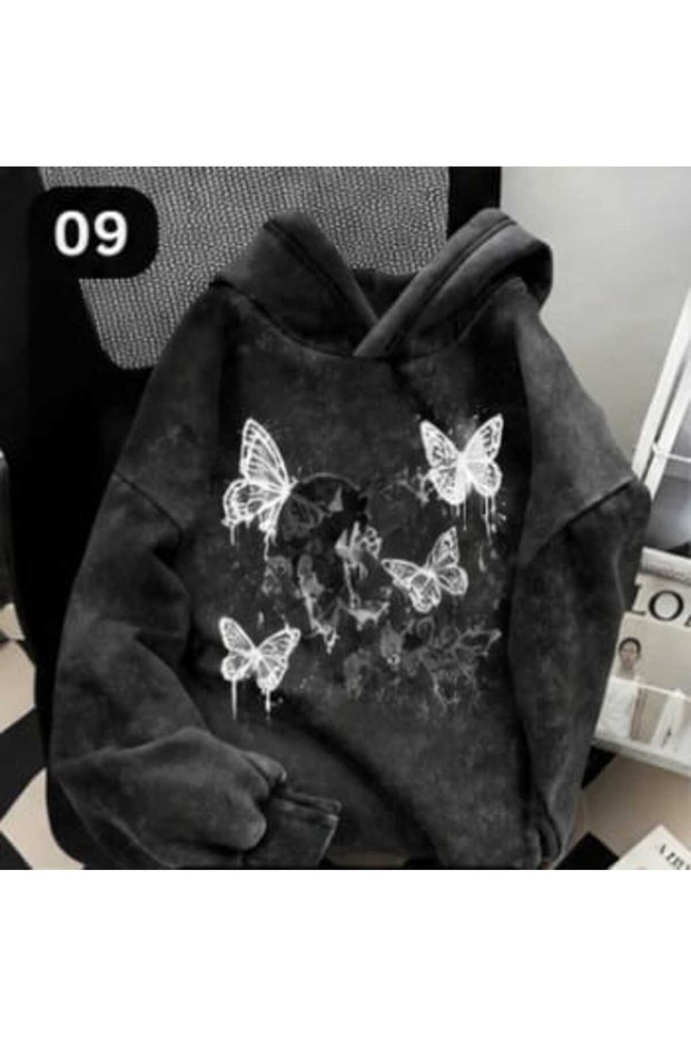 Unisex Anthracite Acid Wash Vintage Hooded Sweatshirt Comfortable Fit Hoodie