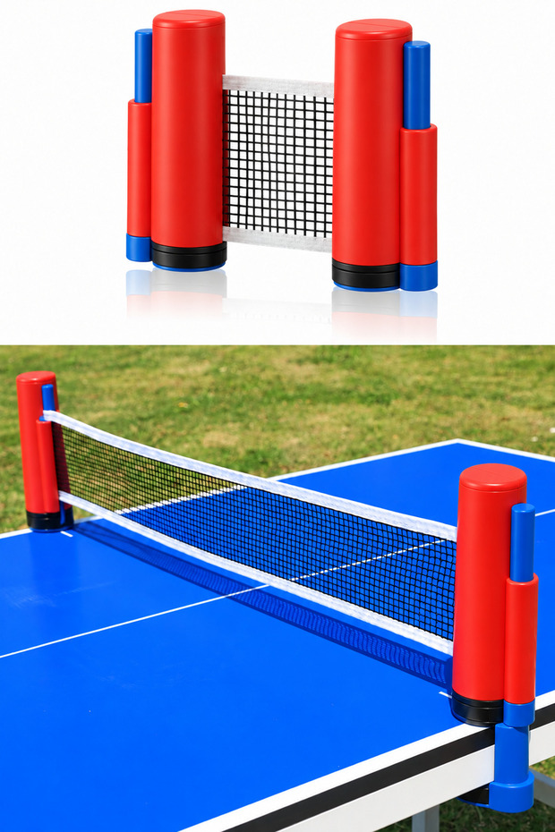 Rollnet Table Tennis Net - Ping Pong Net with Latches - Extendable Table Tennis Net Set - Portable Table Tennis Net - Rollnet - Portable Table Tennis Net - Roll Table Tennis Net (Red-Blue)