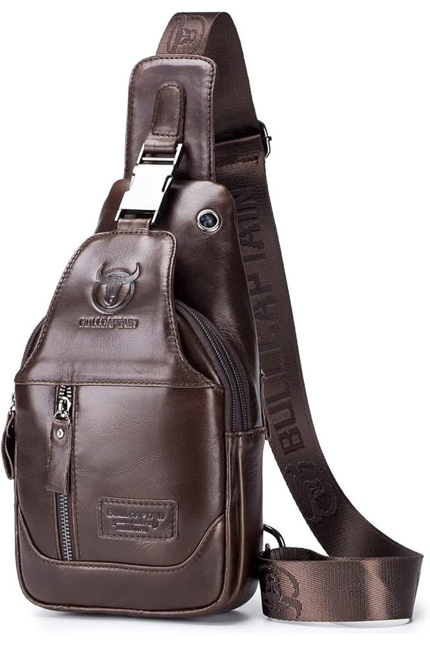 Genuine Leather Crossbody Bag with Chest Strap