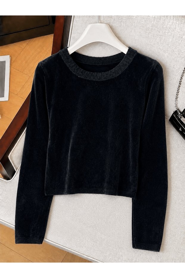 Crew Neck Şönıl Knitwear Sweater - Black