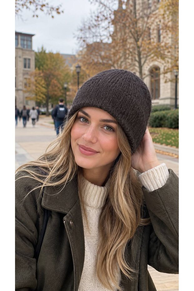 Black Soft Textured Knitwear Women's Beanie