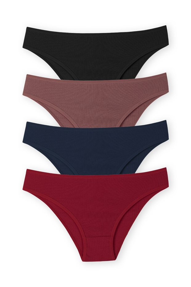 Women's Cotton Ribbed Slip Underwear Panties 4-Pack