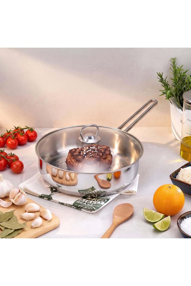 New Stahl Steel Pan 28 cm 1 Piece - with Glass Lid