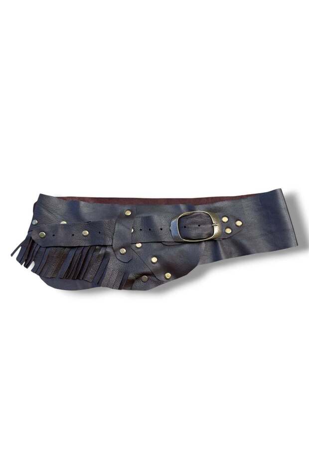 Women's Bitter Brown Tasseled Oval Buckle Leather Belt - Ione Asymmetrical Casual Belt - Standard Size