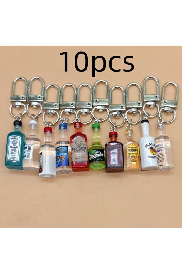 WHITE 10PC Resin 3D Beer Bottle Pendant Keychain Bag Accessories Jewelry Keychains Llaveros Para Hom