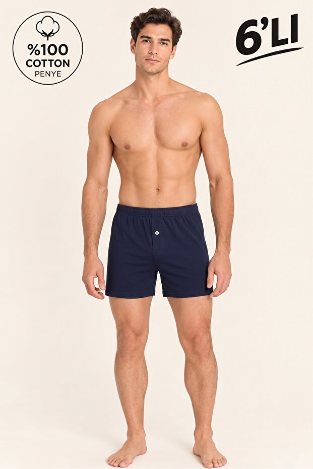 6 Pack Men's 100% Cotton Buttoned Combed Boxer Briefs