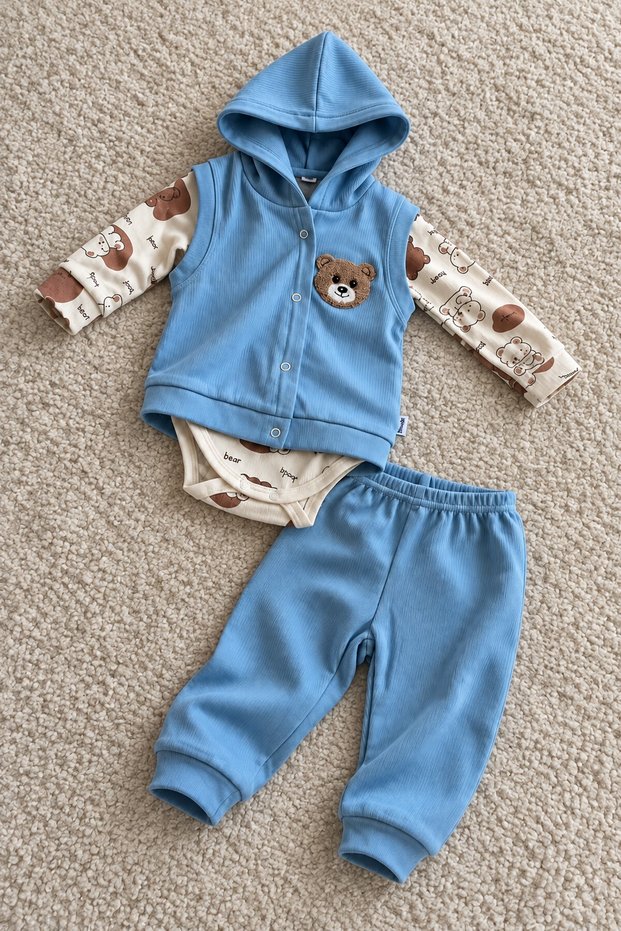 Baby Boy Set 3-Piece Set with Hooded Vest Seasonal Baby Set 3 6 9 12