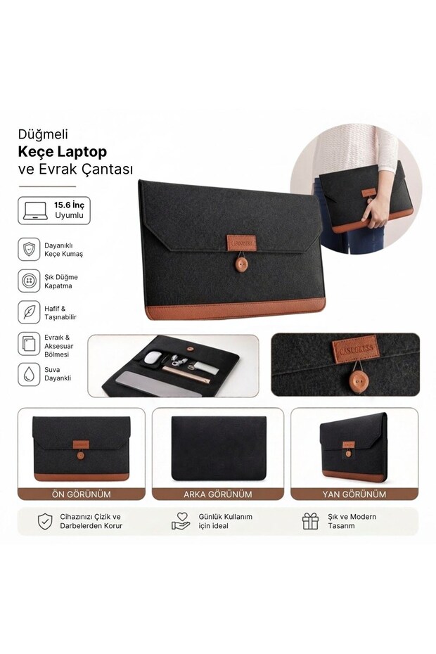 15.6 Inch Buttoned Felt Laptop and Briefcase, Notebook Computer and File Carrying Bag () Glbl-S