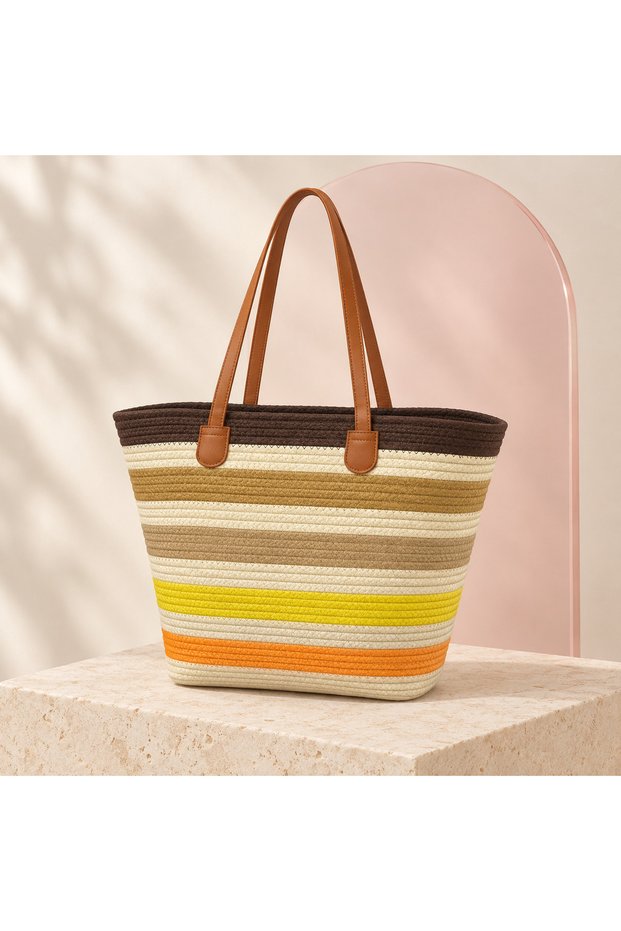Solara Striped Woven Tote - Green