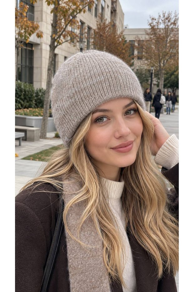 Mink Soft Textured Knitwear Women's Beanie