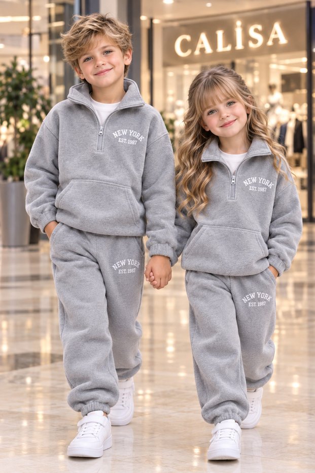 Kids Unisex Children's Shaved Fleece Tracksuit Set with Zipper, Stand-Up Collar and Kangaroo Pockets, 4 Colors